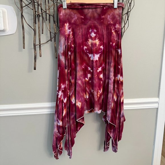 Red Tie Dye Skirt, High Low - Picture 1 of 6